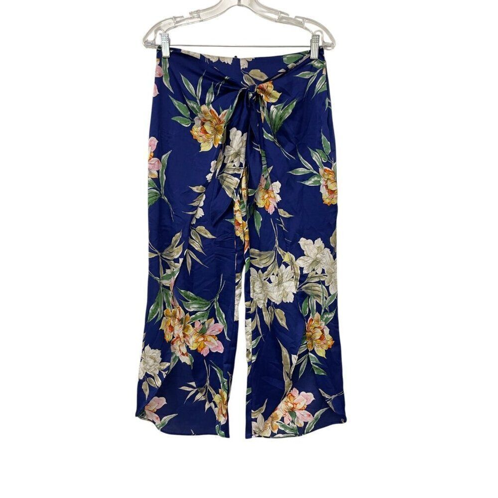 Zara Womens Ava Pants Trousers S Navy Blue Floral Cropped Wide Leg NWT